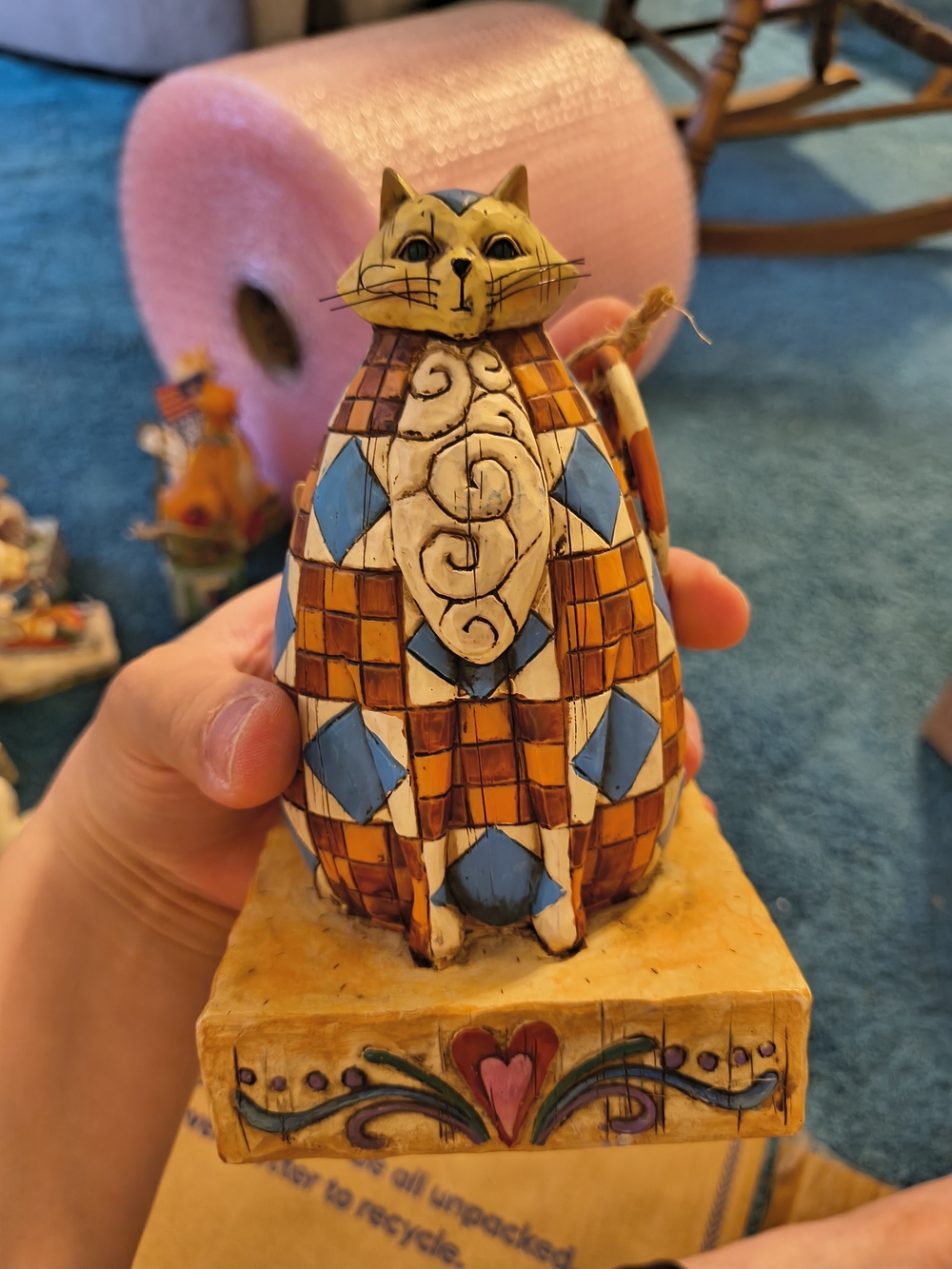 Jim Shore Multicolor Cat Figurine in Blue, Brown, Cream, Yellow